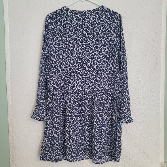 Old Navy Blue & White Floral Rayon Long Sleeve Midi Dress Women's Large - Picture 3 of 9